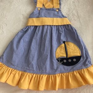 Stellybelly Blue Gingham Yellow Sailboat Dress